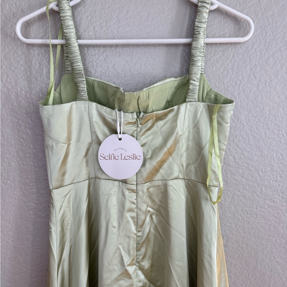 Selfie Leslie Belle De Jour Flounce Hem Midi Dress Pistachio Sage High Low Dress - Picture 5 of 8